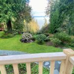 Misty morning ocean views of the Salish Sea from the elevated Whale Watch Suite at Ocean Wilderness Inn, Shirley BC.