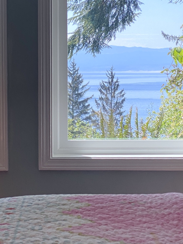 Oceanfront view of the Juan de Fuca Strait from the Sea Glass Suite at Ocean Wilderness Inn, Shirley BC.
